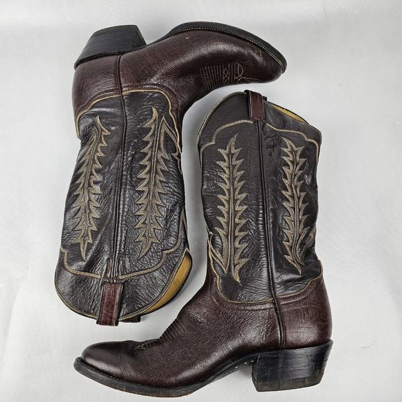 VTG Tony Lama Men 10.5 Chocolate Leather Cowboy Western Pointed Toe Boot TwoTone - Picture 6 of 6